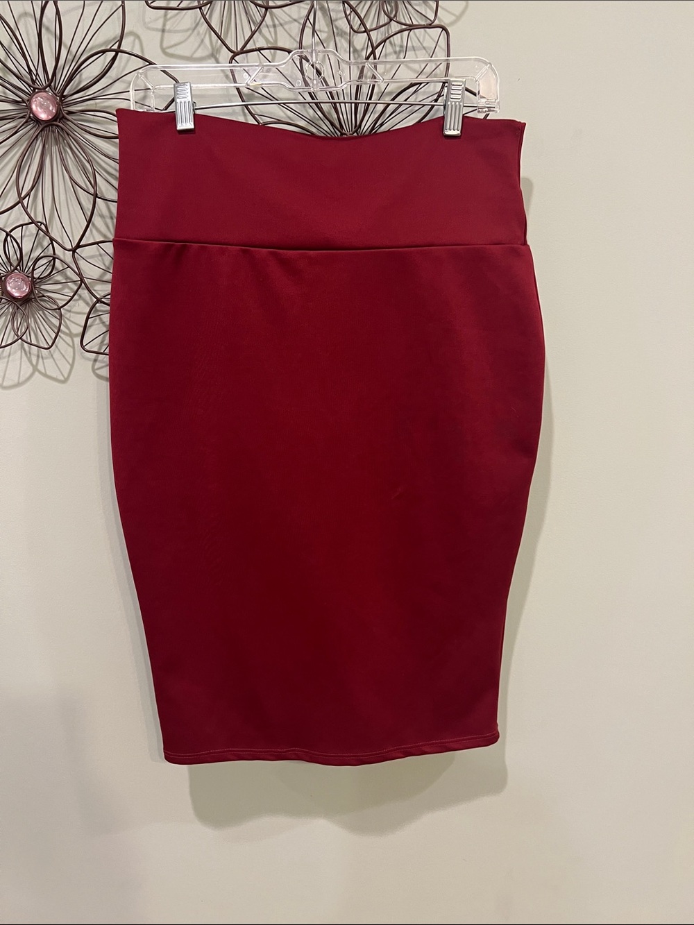 High-Waist Wine Pencil Skirt